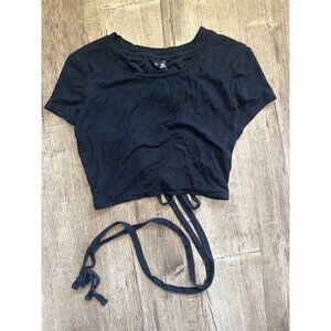 Aerie Black Ruched back open Front Crop Top With Adjustable Ties - Size L